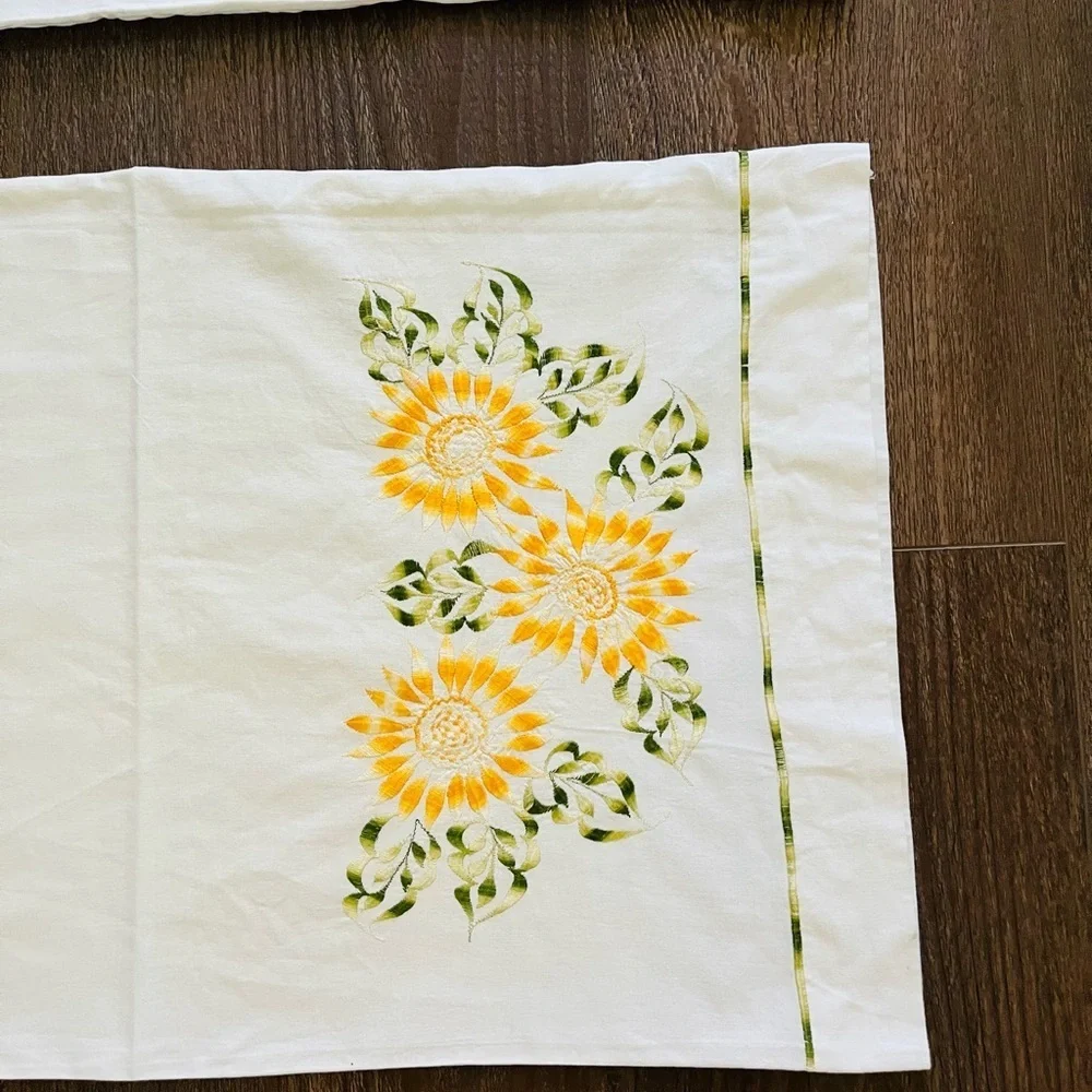 Floral Embroidered Pillowcases - White and Yellow 18/29 Inches